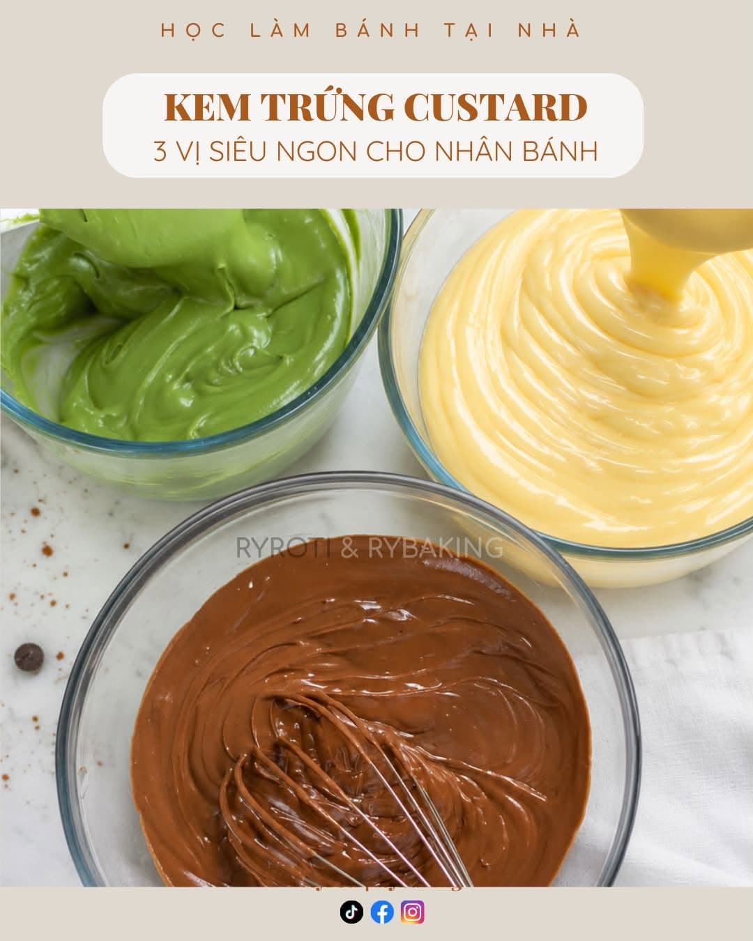 Ảnh minh hoạ cho bài 3 VỊ KEM CUSTARD SIÊU NGON - MATCHA / SOCOLA / NGUYÊN BẢN trên Ryroti