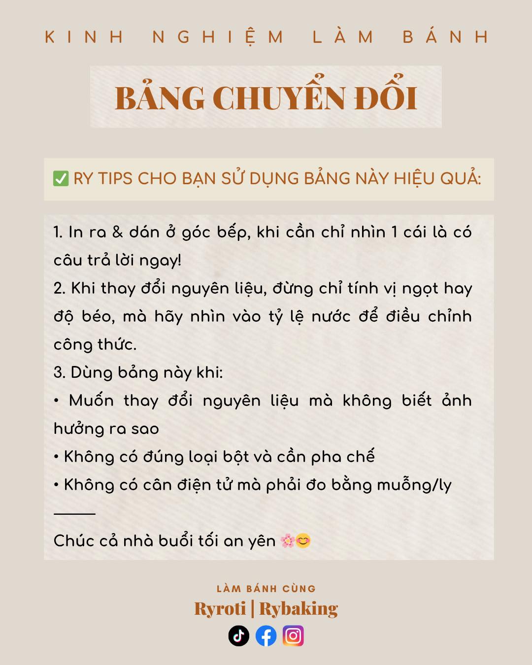 Bảng chuyển đổi định lượng nguyên liệu làm bánh – Dễ hiểu, dễ áp dụng ngay tại nhà